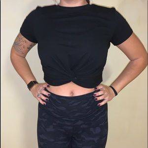 Twisted Front Black Cropped T-Shirt